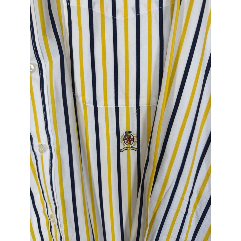 Tommy Hilfiger Shirt Size L Striped Blue Yellow Mens Vintage 90's Button Front - Picture 2 of 7